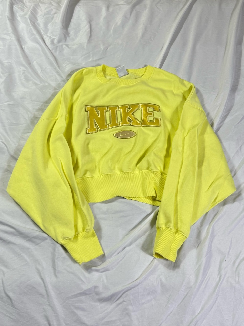 Nike Women's Bright Neon Yellow Cropped Sweatshirt Small